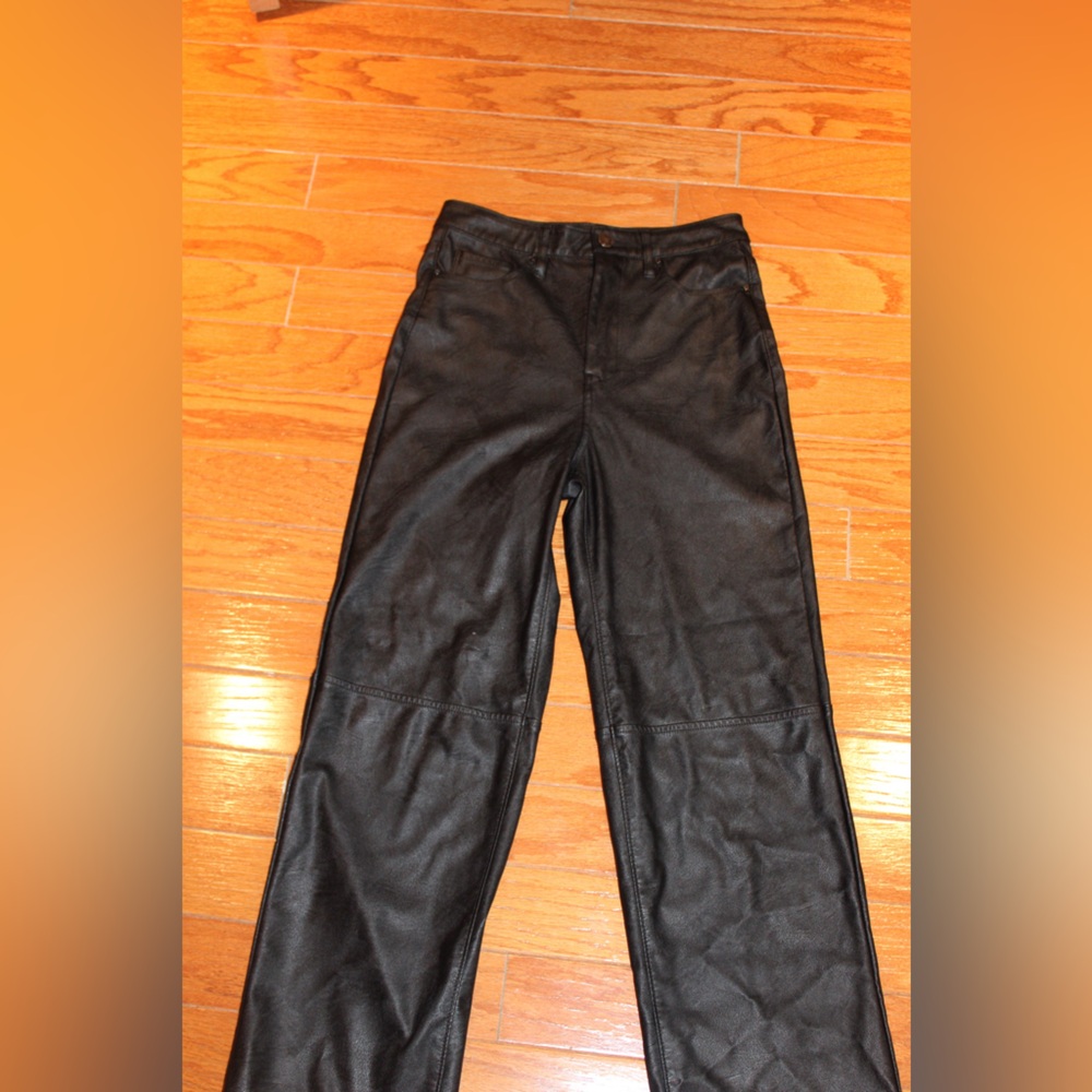 Blank NYC Black Faux Leather High Rise Straight Leg Pant